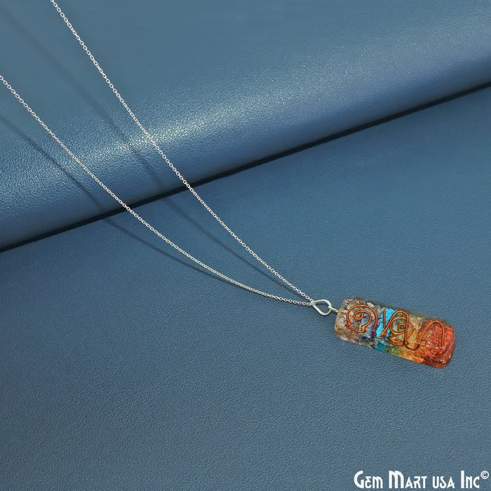 Necklaces GemMartUSA Orgonite 7Chakra Rectangle Pendant 49x16mm Silver Plated Single Bail Gemstone Pendant