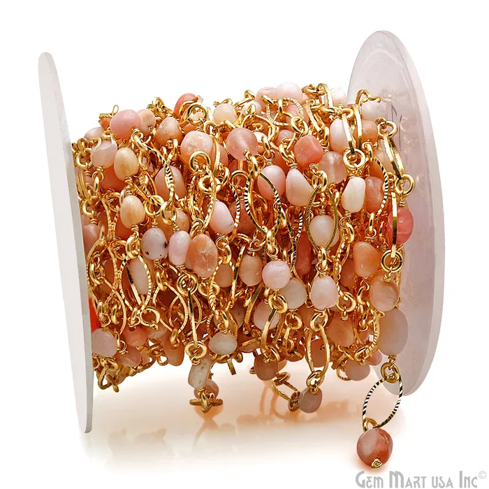 Necklaces GemMartUSA Pink Opal With Gold Marquise Finding Rosary Chain