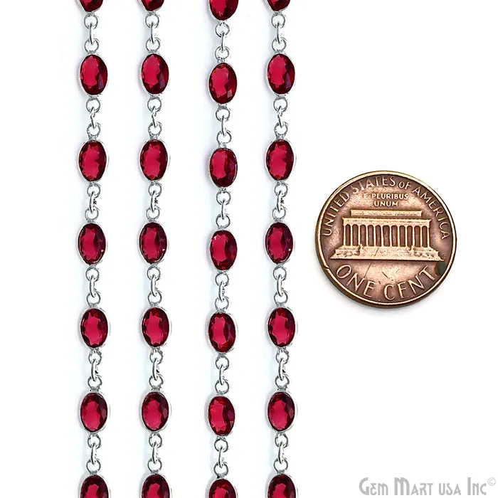Necklaces GemMartUSA Pink Tourmaline Oval 7x5mm Bezel Link Silver Plated Continuous Connector Chain