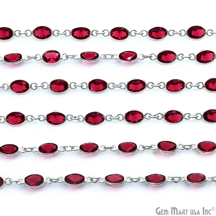 Necklaces GemMartUSA Pink Tourmaline Oval 7x5mm Bezel Link Silver Plated Continuous Connector Chain