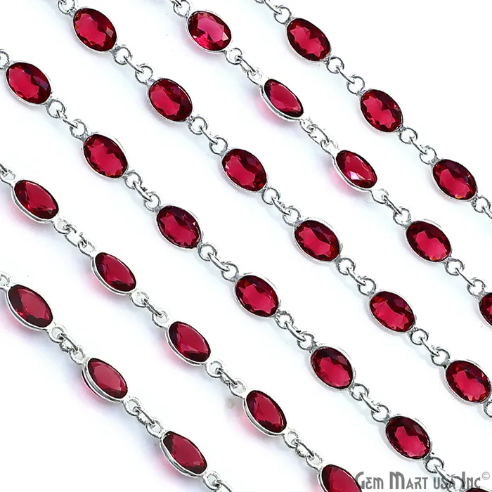 Necklaces GemMartUSA Pink Tourmaline Oval 7x5mm Bezel Link Silver Plated Continuous Connector Chain