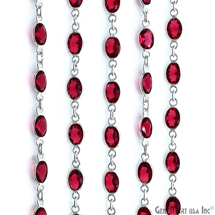 Necklaces GemMartUSA Pink Tourmaline Oval 7x5mm Bezel Link Silver Plated Continuous Connector Chain