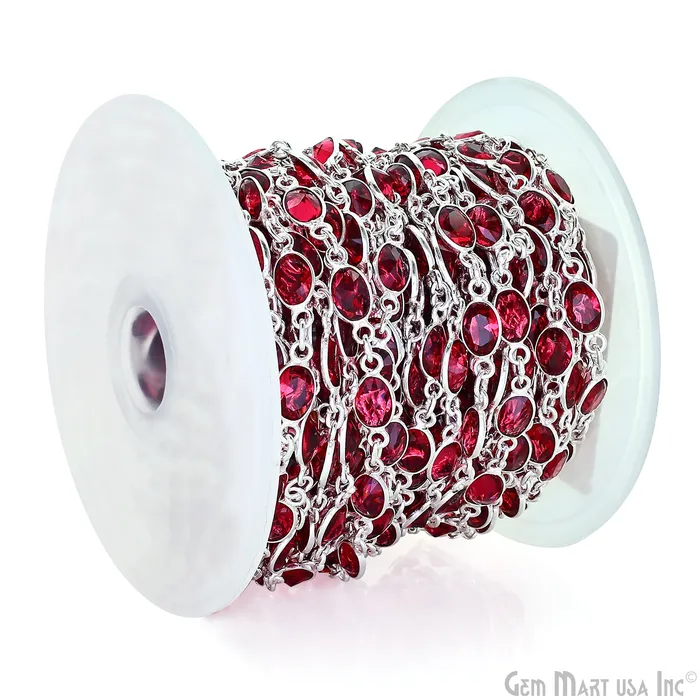 Necklaces GemMartUSA Pink Tourmaline Oval 7x5mm Bezel Link Silver Plated Continuous Connector Chain