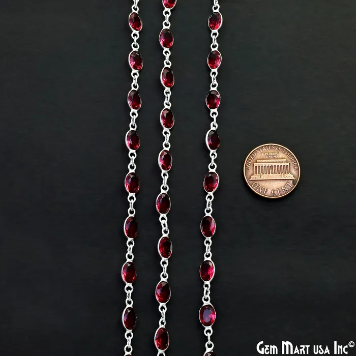 Necklaces GemMartUSA Pink Tourmaline Oval 7x5mm Bezel Link Silver Plated Continuous Connector Chain