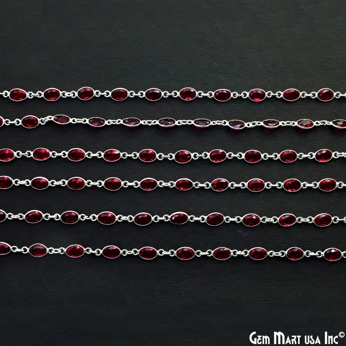Necklaces GemMartUSA Pink Tourmaline Oval 7x5mm Bezel Link Silver Plated Continuous Connector Chain