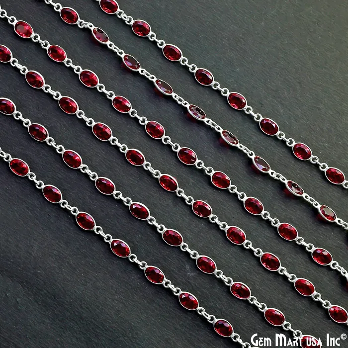 Necklaces GemMartUSA Pink Tourmaline Oval 7x5mm Bezel Link Silver Plated Continuous Connector Chain