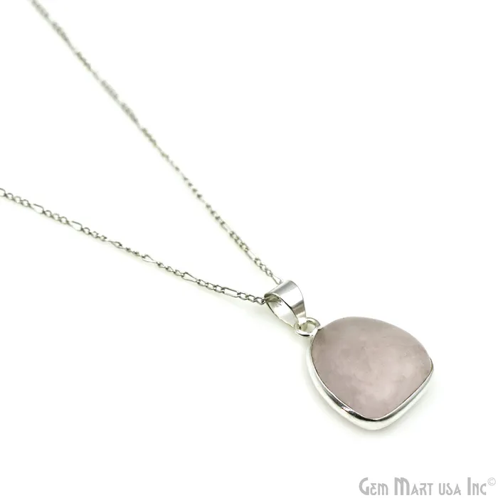 Necklaces GemMartUSA Rose Quartz Gemstone Triangle 24x19mm Sterling Silver Necklace Pendant 1PC
