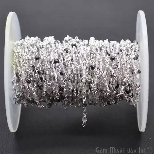 Necklaces GemMartUSA Rutilated Beaded Silver Plated Wire Wrapped Rosary Chain