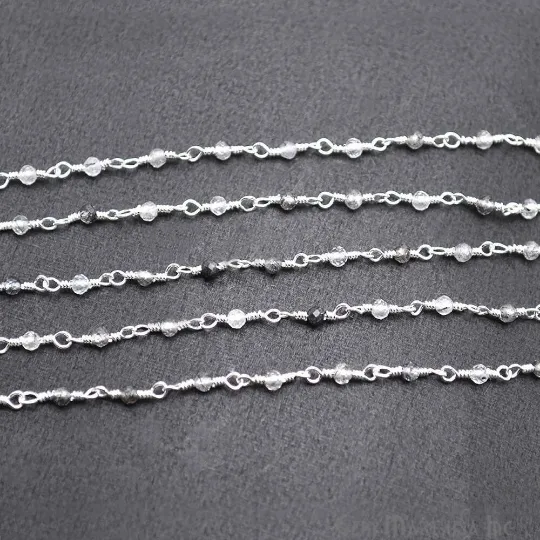 Necklaces GemMartUSA Rutilated Beaded Silver Plated Wire Wrapped Rosary Chain Necklaces GemMartUSA Rutilated Beaded Silver Plated Wire Wrapped Rosary Chain