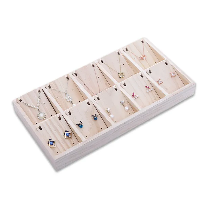 Necklaces JPIDisplay Natural Wood 10 Compartment Combination NecklaceEarring Display Tray Necklaces JPIDisplay Natural Wood 10 Compartment Combination NecklaceEarring Display Tray