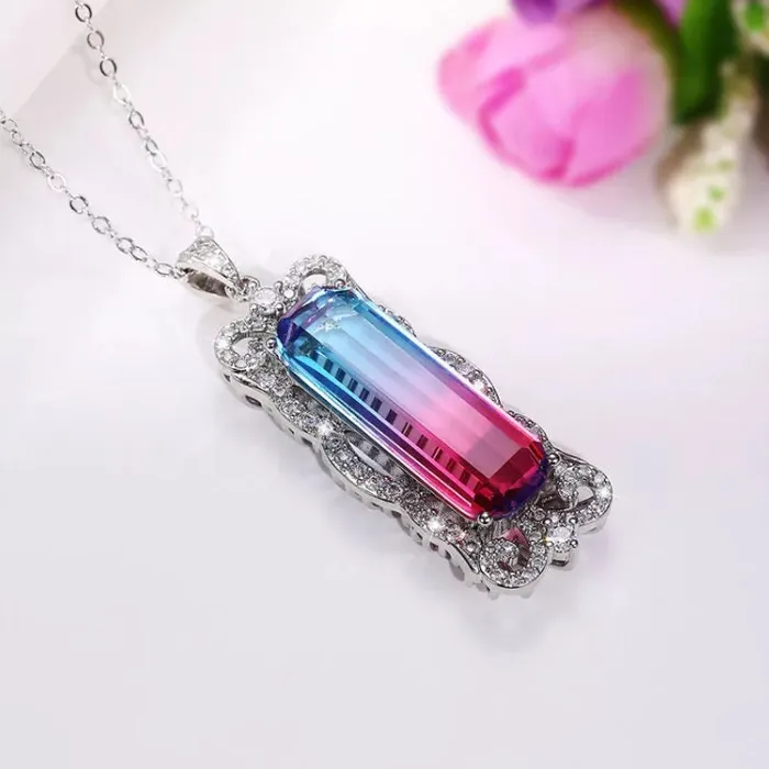 Necklaces Minx London Womens Necklace Aquamarine Diamond Necklace Blue Diamond Pendant Pink Diamond Pendant Pink Diamond Necklace Rectangle Necklace