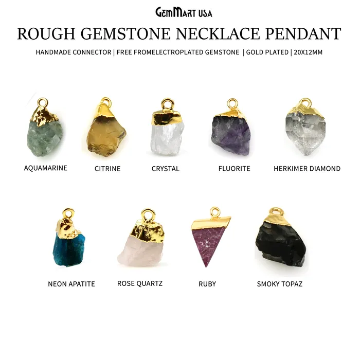 Necklaces Rough Gemstone Necklace Pendant 20x12mm Single Bail Raw Free From Gold Electroplated Gemstone GemMartUSA Necklaces Rough Gemstone Necklace Pendant 20x12mm Single Bail Raw Free From Gold Electroplated Gemstone GemMartUSA