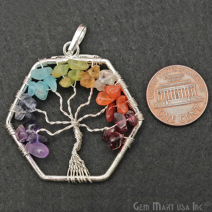 Necklaces Tree of Life Multi Color Silver Wire Wrapped 42mm Chakra Pendant GemmartUSA Necklaces Tree of Life Multi Color Silver Wire Wrapped 42mm Chakra Pendant GemmartUSA