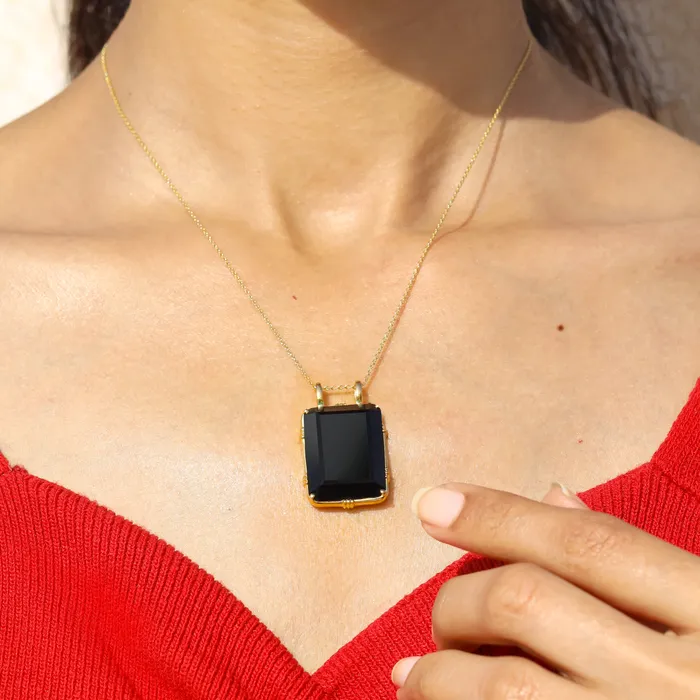 Necklaces YoTreasure Black Onyx Necklace 14kt Gold Over Silver Chain Pendant Necklace Jewelry