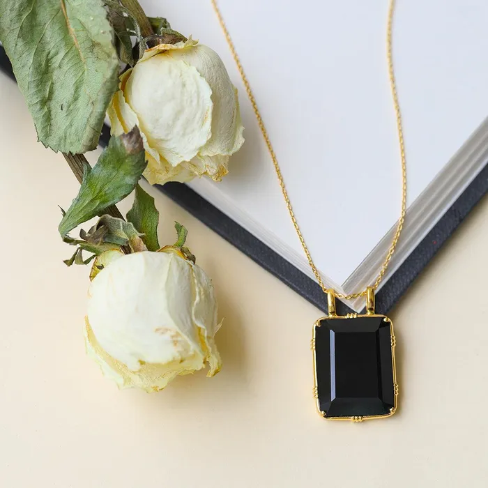 Necklaces YoTreasure Black Onyx Necklace 14kt Gold Over Silver Chain Pendant Necklace Jewelry
