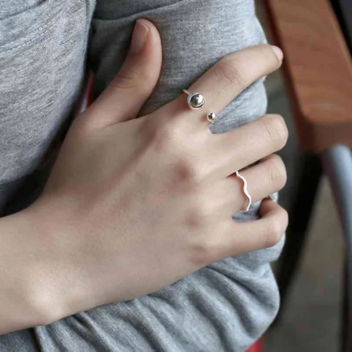 Personalized Jewel Rings New Women Real 925 Sterling Silver Ring Open Cuff with Double Balls Shape Vintage Style Jewelry Accessories Gift
