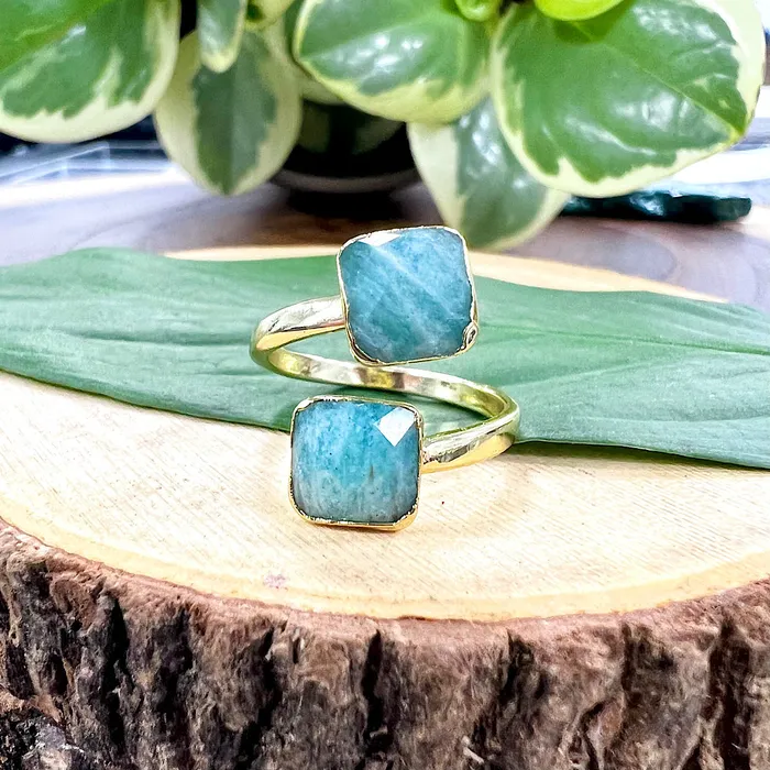 Peruvian Amazonite Faceted Diamond Freedom Clarity Adjustable Gold Ring Lily Rose Jewelry Rings Peruvian Amazonite Faceted Diamond Freedom Clarity Adjustable Gold Ring Lily Rose Jewelry Rings