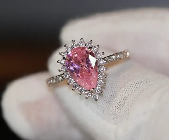 Pink Diamond Ring Pink pear cut diamond ring Lab Diamonds London Rings