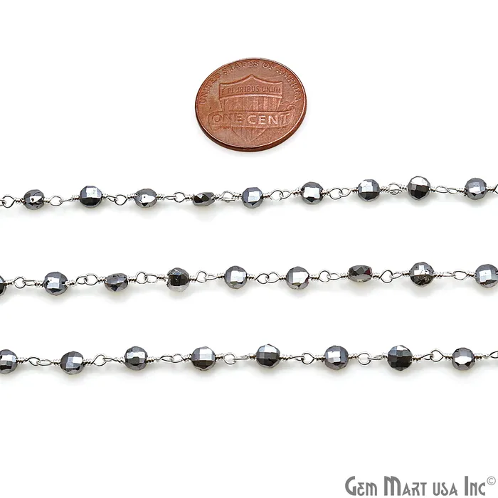 Pyrite Faceted 34mm Silver Wire Wrapped Rosary Chain GemMartUSA Necklaces
