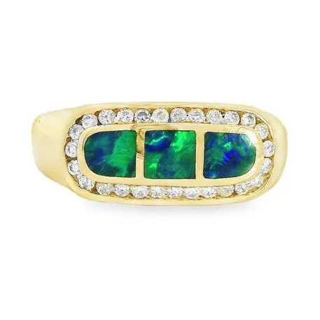 Rings Australian Doublet Opal Ring Set in 14K Yellow Gold Australian Opal Cutters