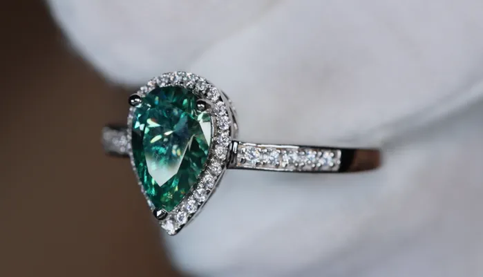 Rings Green Moissanite Diamond Ring Womens Green Pear Cut Moissanite Diamond Ring Lab Diamonds London