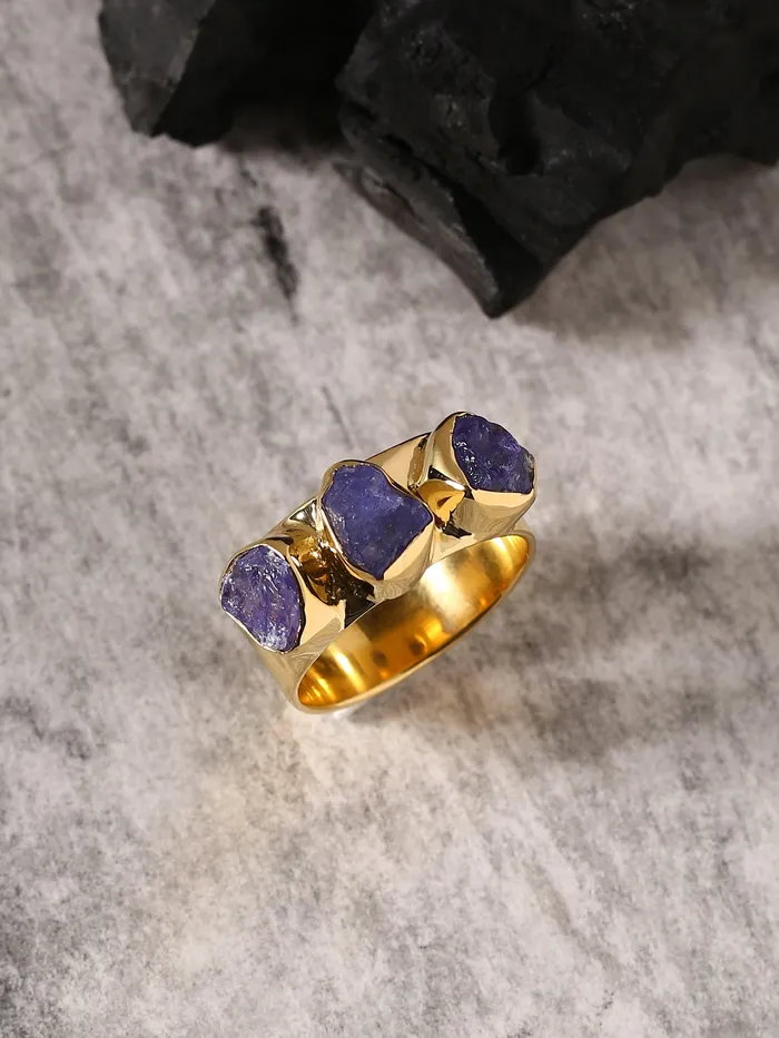Rings Rough Tanzanite Solid 925 Sterling Silver Gold Plated Ring Jewelry YoTreasure Rings Rough Tanzanite Solid 925 Sterling Silver Gold Plated Ring Jewelry YoTreasure