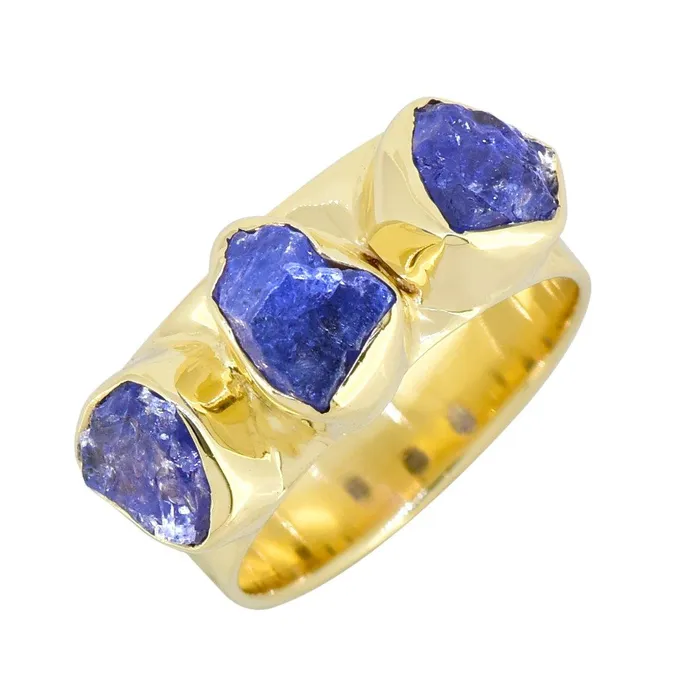 Rings Rough Tanzanite Solid 925 Sterling Silver Gold Plated Ring Jewelry YoTreasure Rings Rough Tanzanite Solid 925 Sterling Silver Gold Plated Ring Jewelry YoTreasure
