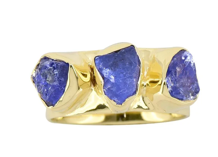 Rings Rough Tanzanite Solid 925 Sterling Silver Gold Plated Ring Jewelry YoTreasure Rings Rough Tanzanite Solid 925 Sterling Silver Gold Plated Ring Jewelry YoTreasure