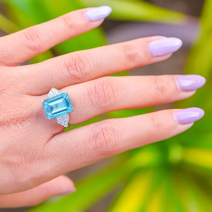 Rings YoTreasure 895 Ct Blue Topaz Solid 925 Sterling Silver Designer Ring Jewelry
