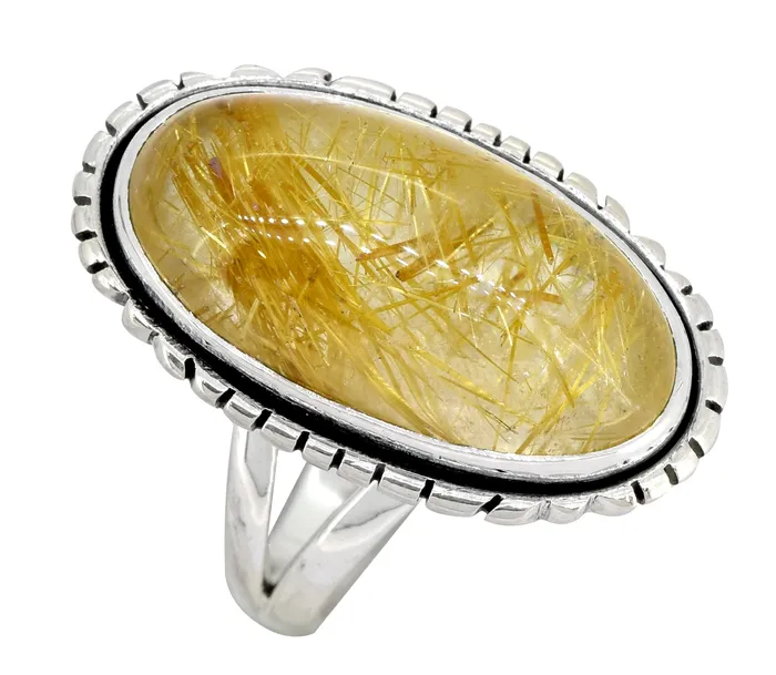 Rings YoTreasure Golden Rutile 925 Sterling Silver Statement Ring