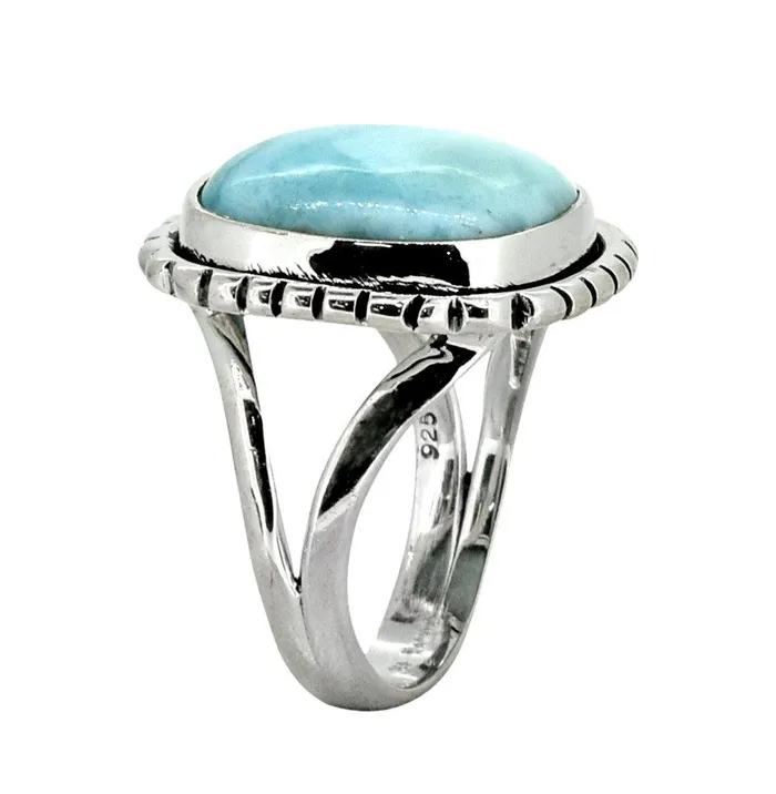 Rings YoTreasure Natural Larimar Ring Solid 925 Sterling Silver Gemstone Jewelry