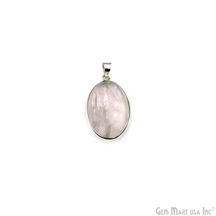 Rose Quartz Gemstone Oval 38x23mm Sterling Silver Necklace Pendant 1PC GemMartUSA Necklaces Rose Quartz Gemstone Oval 38x23mm Sterling Silver Necklace Pendant 1PC GemMartUSA Necklaces