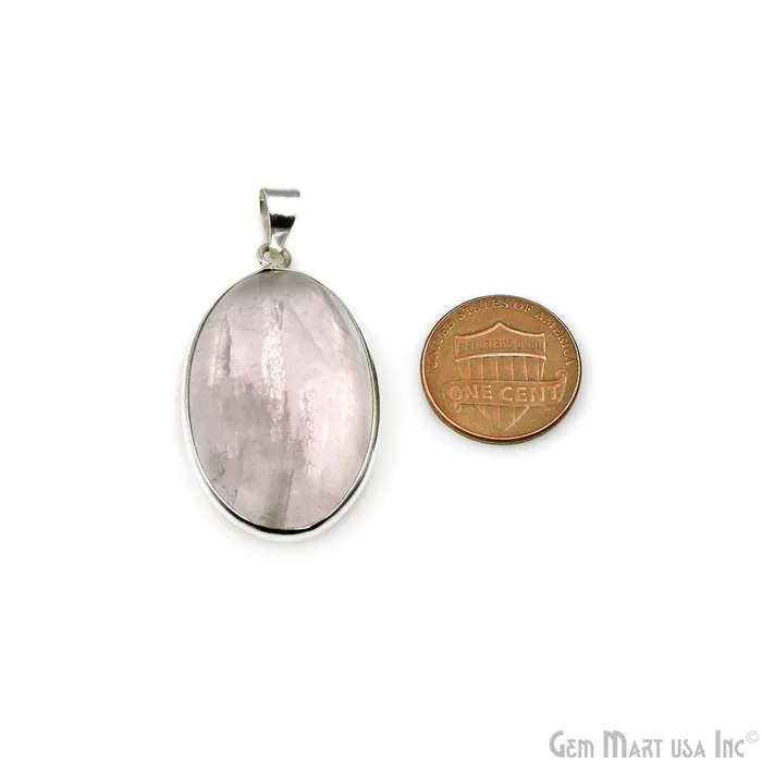 Rose Quartz Gemstone Oval 38x23mm Sterling Silver Necklace Pendant 1PC GemMartUSA Necklaces