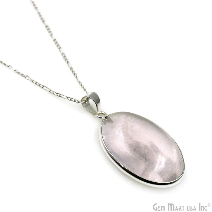 Rose Quartz Gemstone Oval 38x23mm Sterling Silver Necklace Pendant 1PC GemMartUSA Necklaces