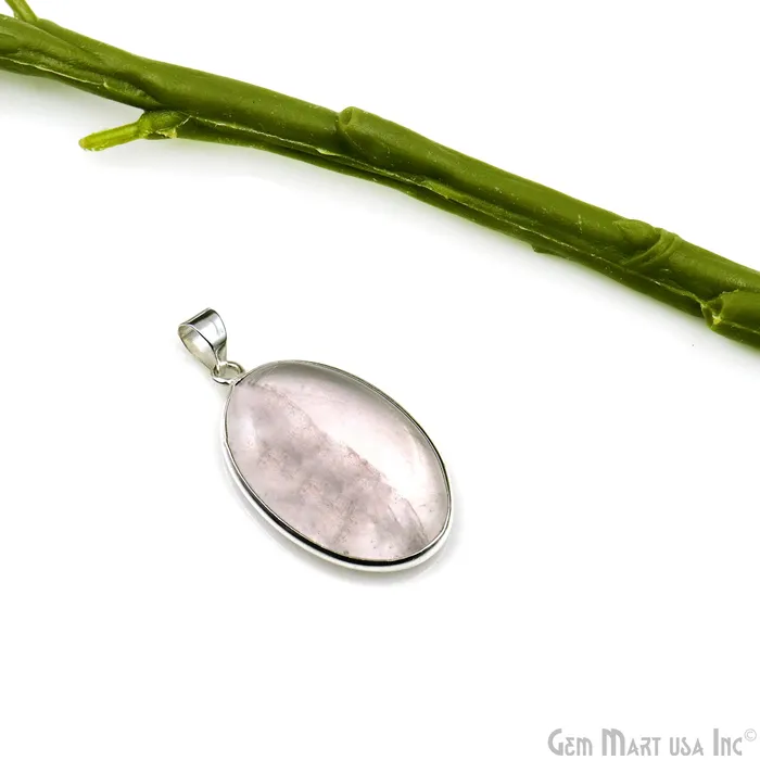 Rose Quartz Gemstone Oval 38x23mm Sterling Silver Necklace Pendant 1PC GemMartUSA Necklaces