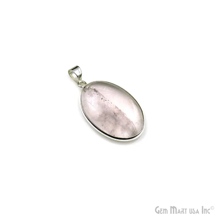 Rose Quartz Gemstone Oval 38x23mm Sterling Silver Necklace Pendant 1PC GemMartUSA Necklaces