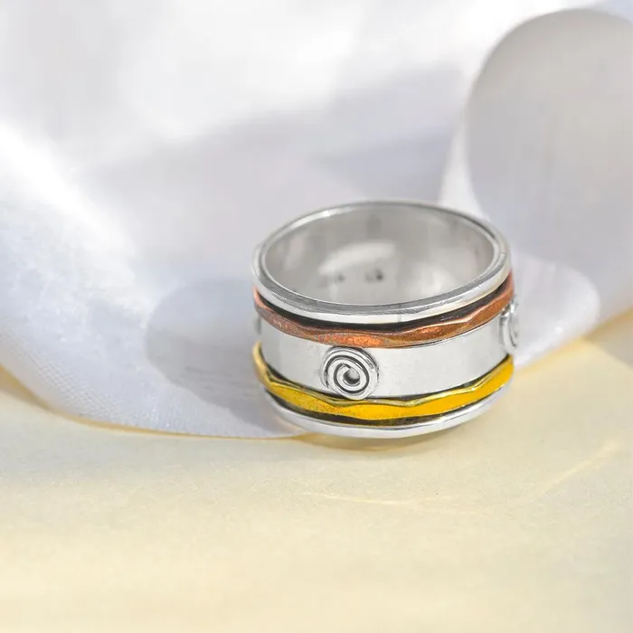 Solid 925 Sterling Silver Brass Copper Meditation Spinning Ring Jewelry YoTreasure Rings