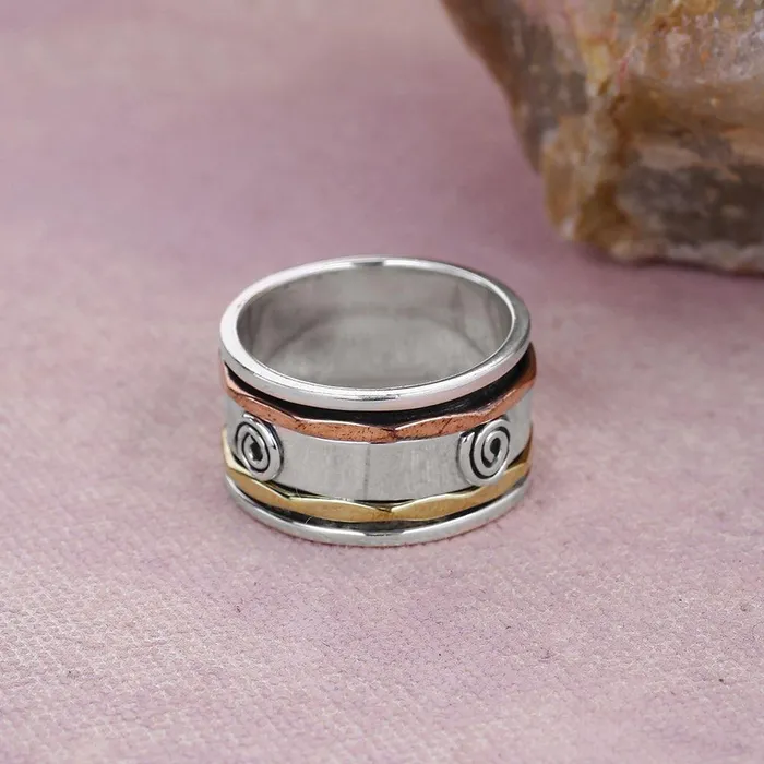 Solid 925 Sterling Silver Brass Copper Meditation Spinning Ring Jewelry YoTreasure Rings