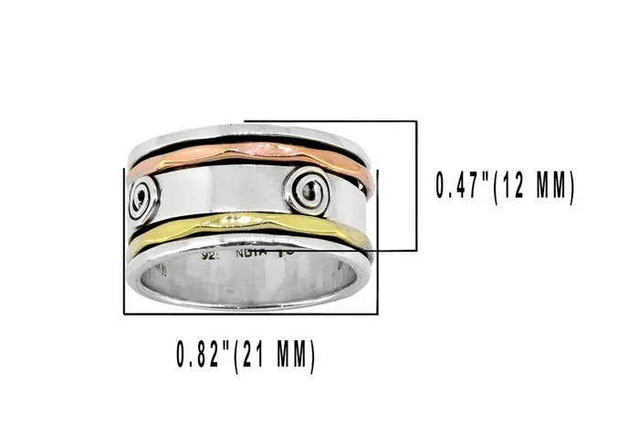 Solid 925 Sterling Silver Brass Copper Meditation Spinning Ring Jewelry YoTreasure Rings