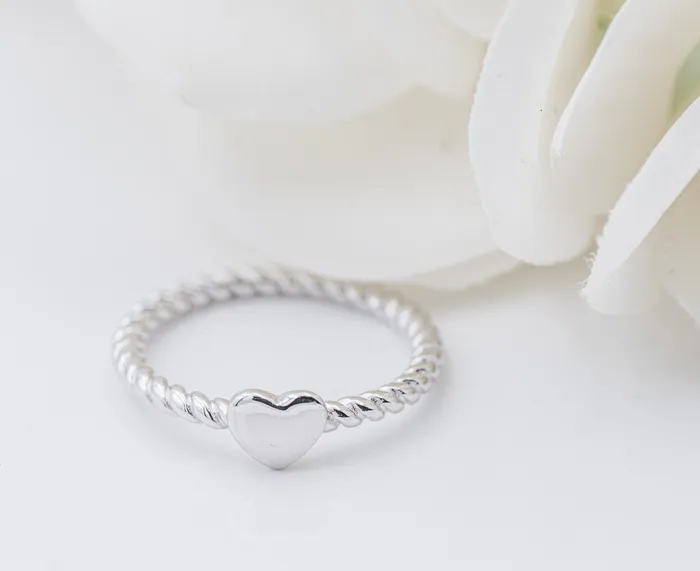 Sterling Silver Girls Twisted Rope Ring with Silver Heart Cherished Moments Jewelry Rings