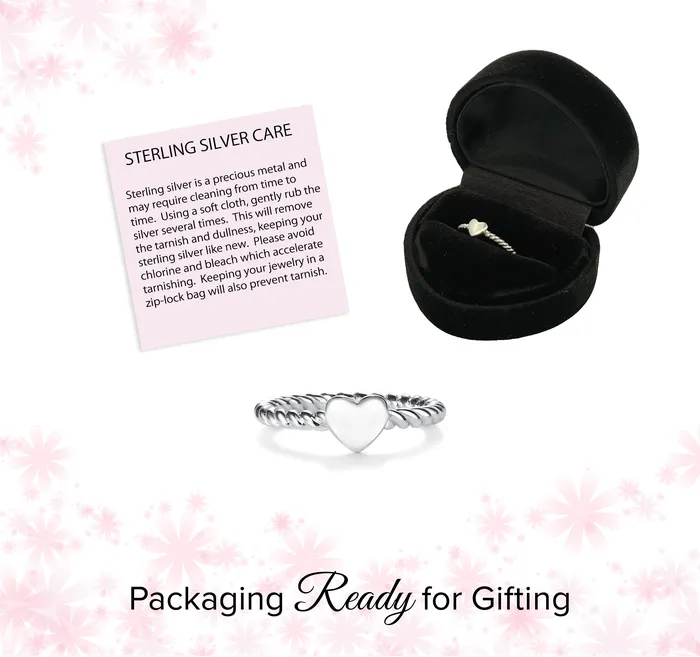 Sterling Silver Girls Twisted Rope Ring with Silver Heart Cherished Moments Jewelry Rings
