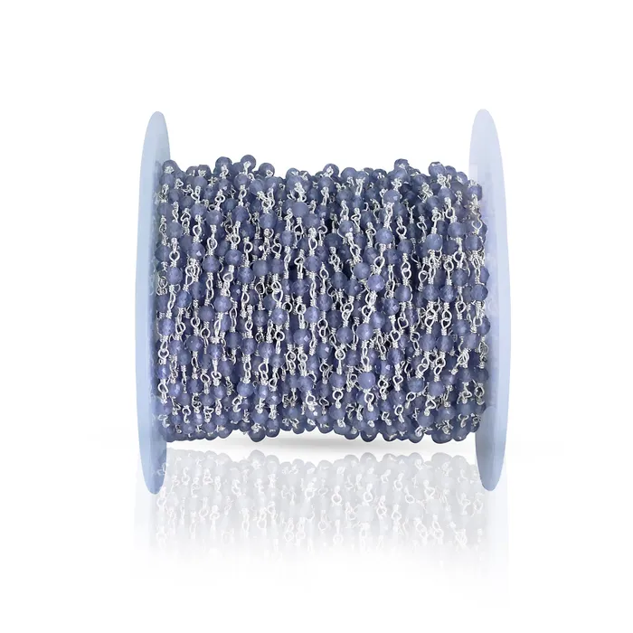 Tanzanite 335mm Silver Plated Beaded Wire Wrapped Rosary Chain GemMartUSA Necklaces Tanzanite 335mm Silver Plated Beaded Wire Wrapped Rosary Chain GemMartUSA Necklaces