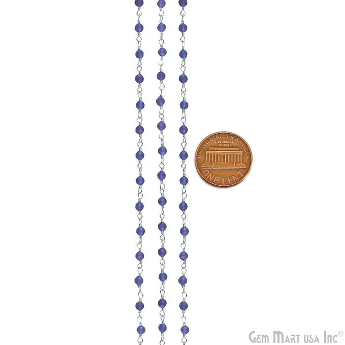 Tanzanite 335mm Silver Plated Beaded Wire Wrapped Rosary Chain GemMartUSA Necklaces