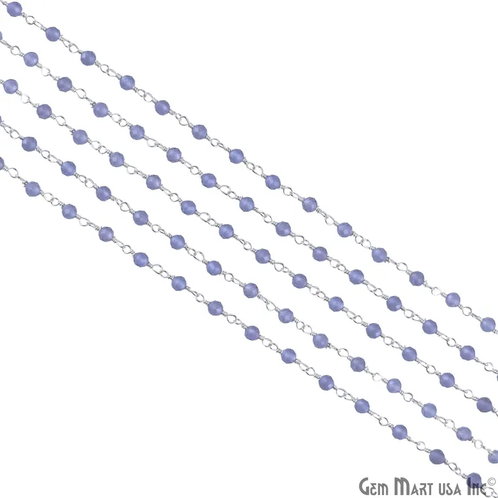 Tanzanite 335mm Silver Plated Beaded Wire Wrapped Rosary Chain GemMartUSA Necklaces