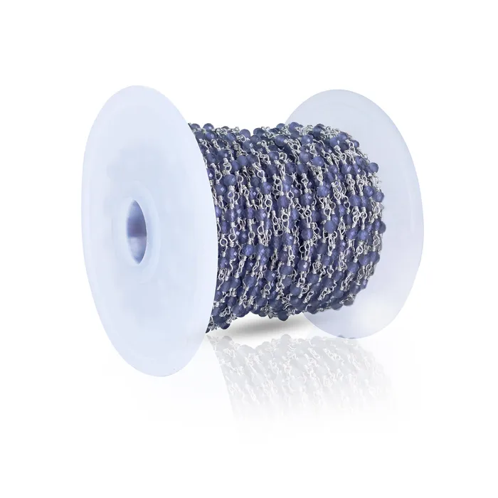 Tanzanite 335mm Silver Plated Beaded Wire Wrapped Rosary Chain GemMartUSA Necklaces