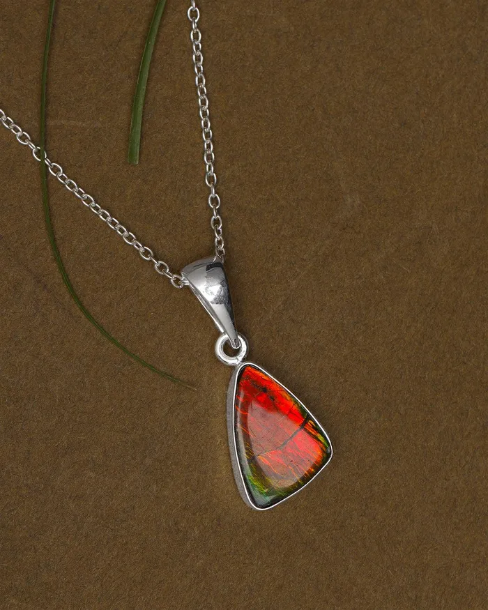 YoTreasure 360 Ct Ammolite 925 Sterling Silver Necklace Pendant Jewelry Necklaces