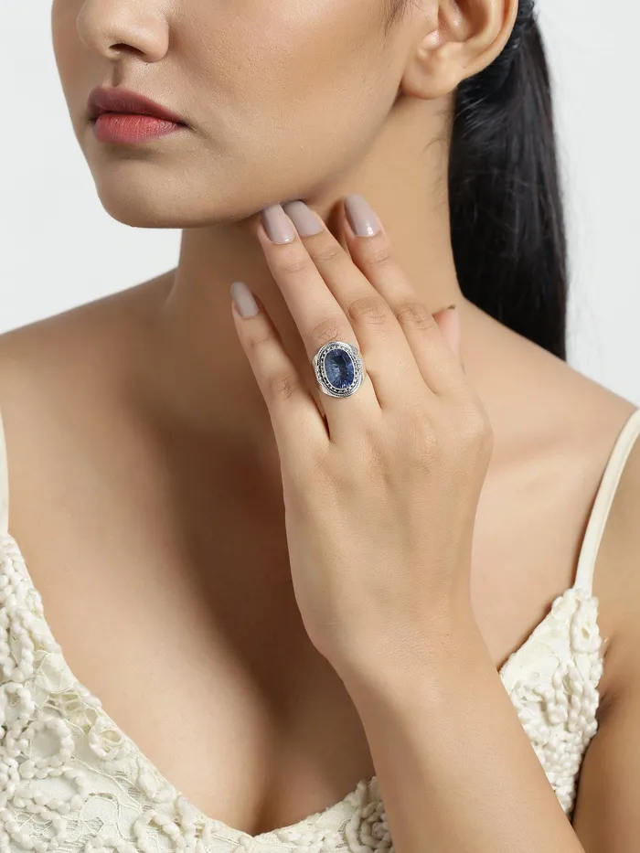 YoTreasure Rings Blue Quartz Solid 925 Sterling Silver Ring Jewelry