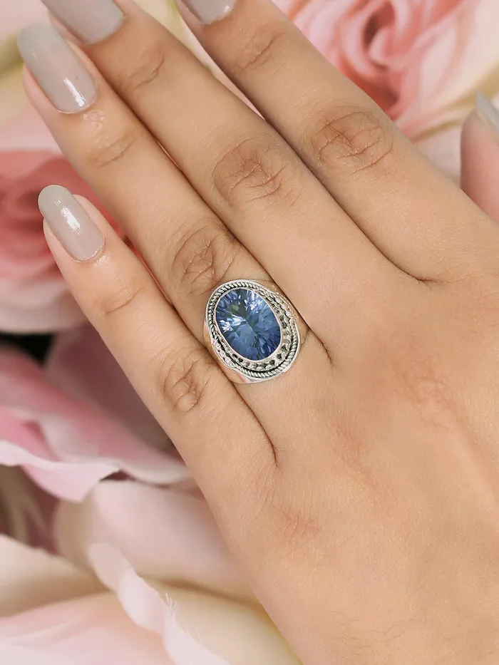 YoTreasure Rings Blue Quartz Solid 925 Sterling Silver Ring Jewelry
