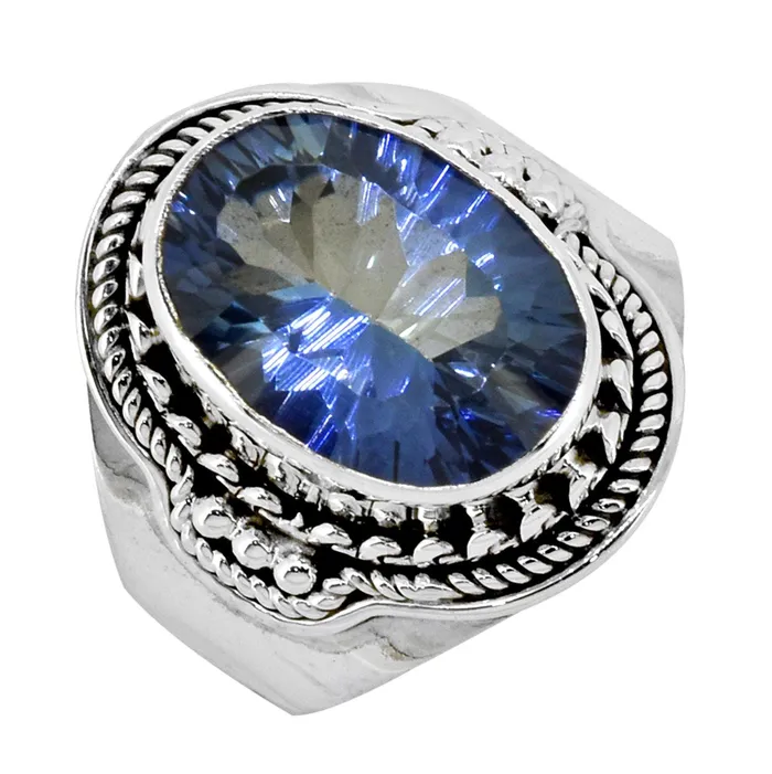 YoTreasure Rings Blue Quartz Solid 925 Sterling Silver Ring Jewelry