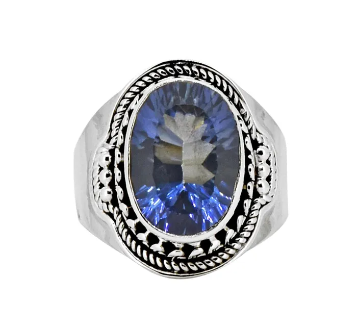 YoTreasure Rings Blue Quartz Solid 925 Sterling Silver Ring Jewelry